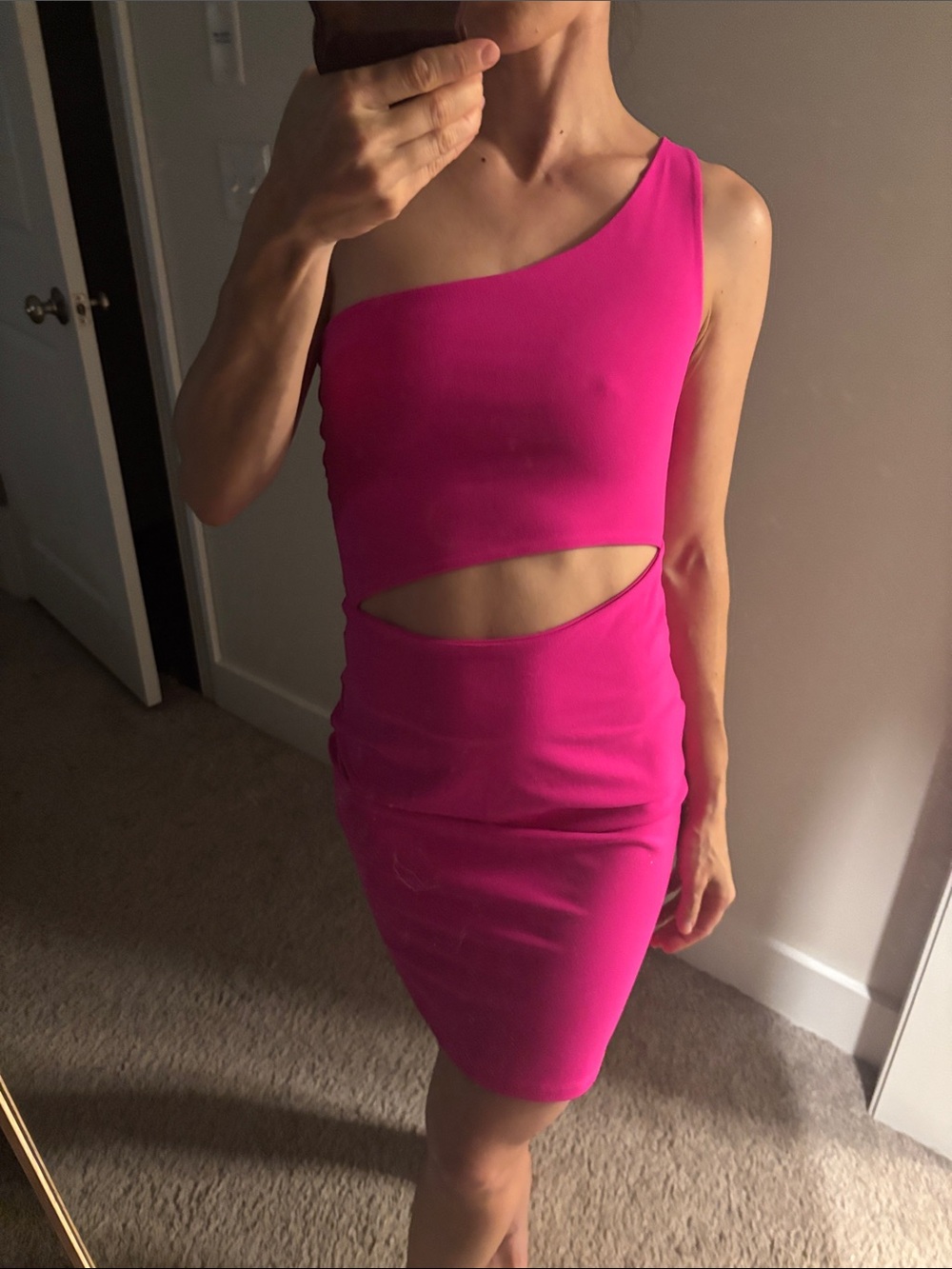 Susana Monaco x Revolve Pink Glo One Arm Cutout Mini Dress New w/ Tags Sz Small